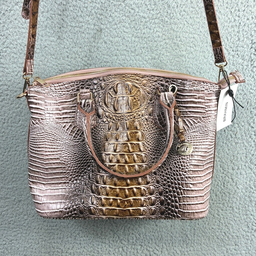 Brahmin Small Finley Croc Satchel Crossbody Bag Womens Small Pink Leather NWT